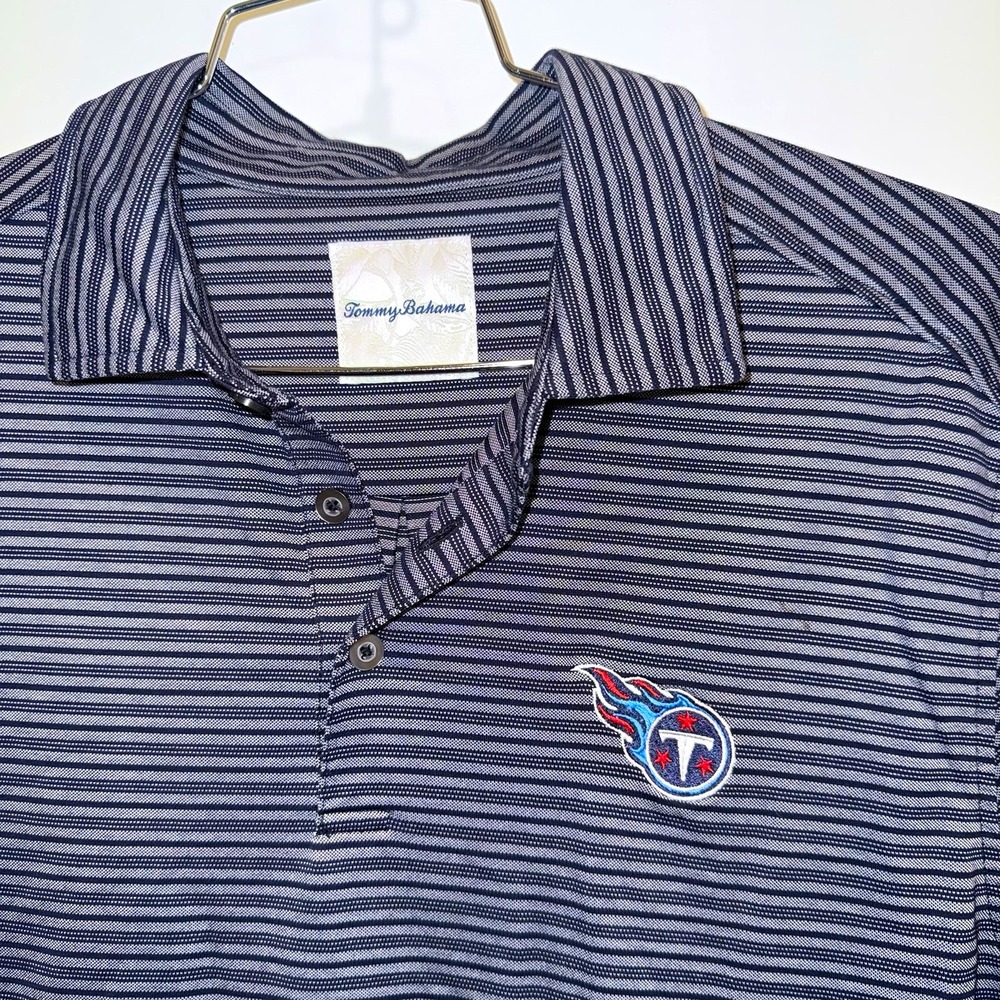 Tommy Bahama Tennessee Titans Polo Shirt Mens L Blue Stripe NFL Embroidered